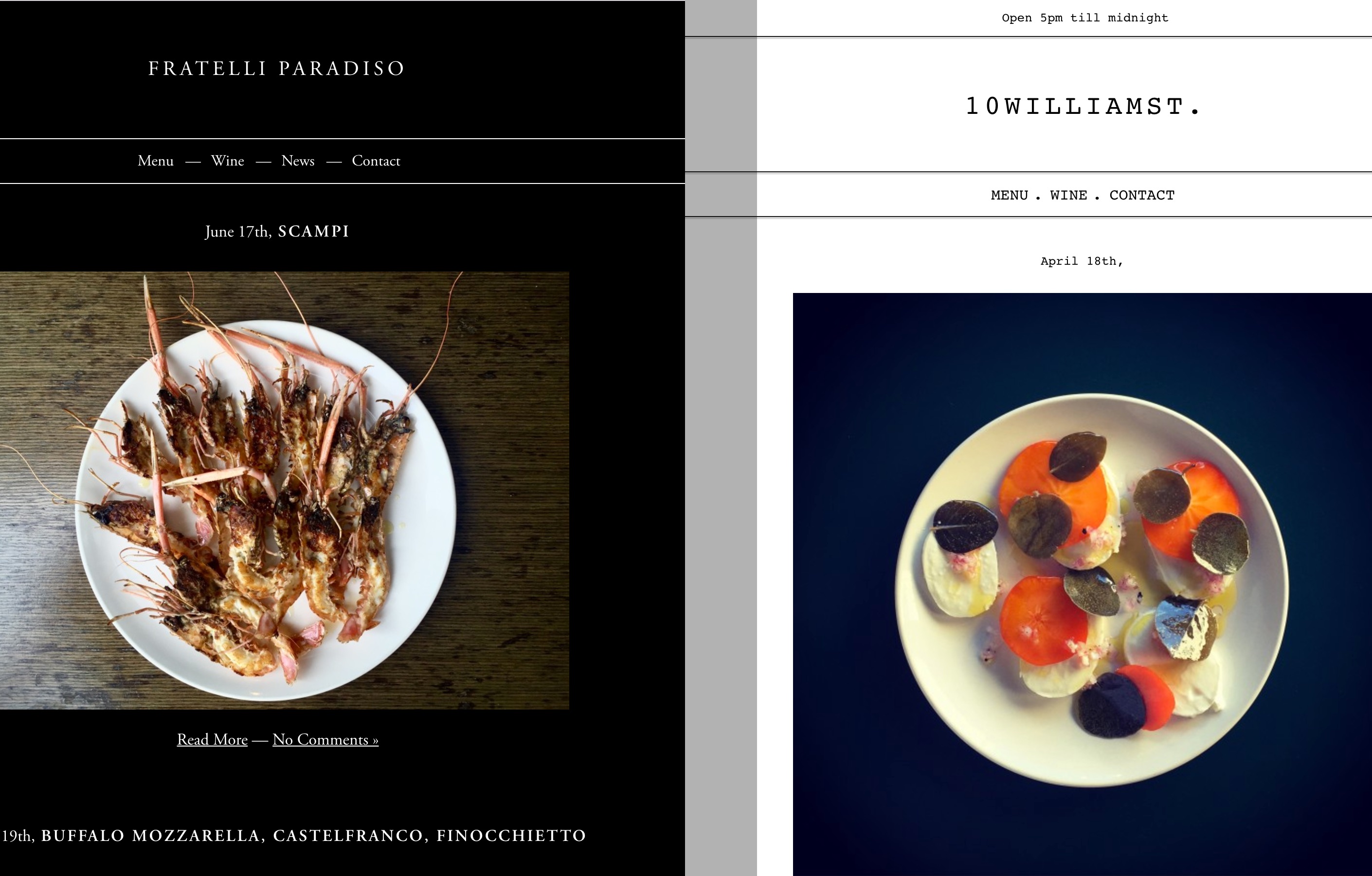 Fratelli Paradiso and 10 William St Restaurant website design and development